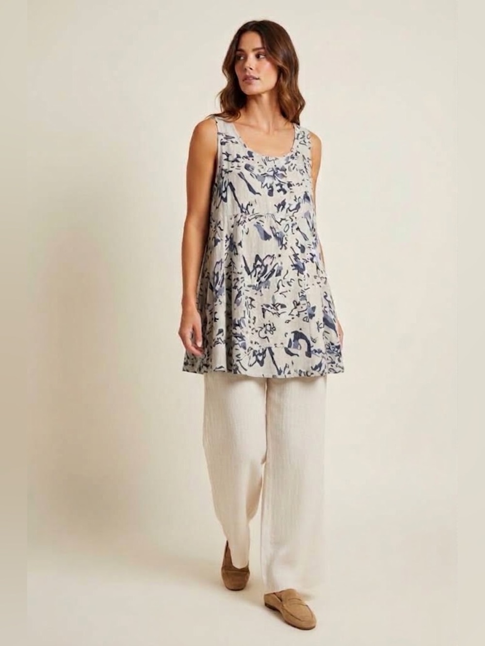 LUCA VANUCCI Made In Italy Linen Tunic S Lagenlook Quiet Luxury Abstract Pockets